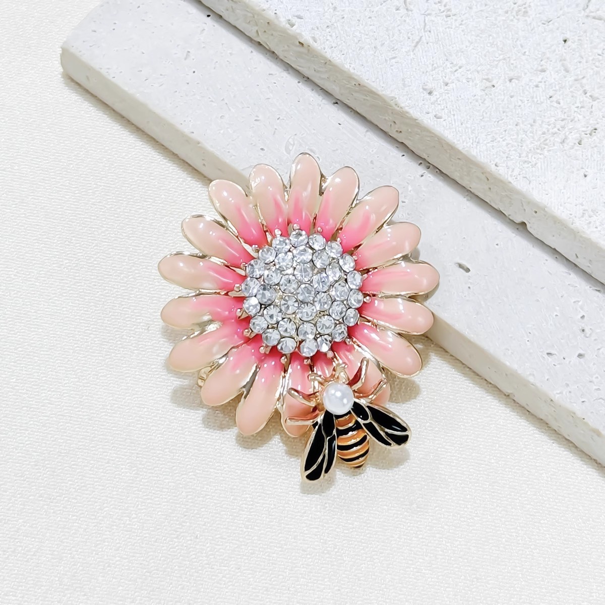 2:Kc gold pink bee sunflower brooch