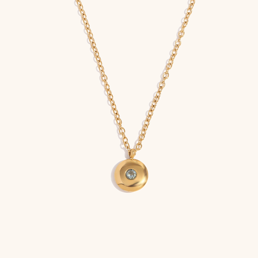 3:Simple December Birthstone Round Brand Pendant Necklace-Gold-March -37 Light Blue