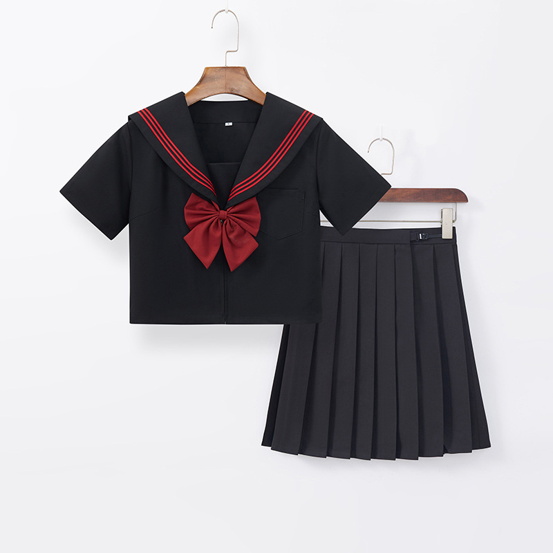 Short-sleeved top + short skirt suit (comes with bow tie)