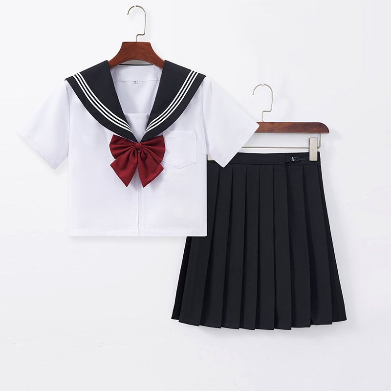 Short-sleeved top + short skirt suit (comes with bow tie)