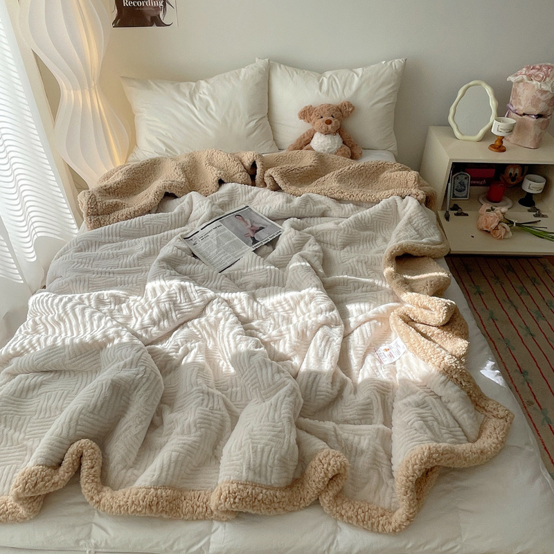 Gl rabbit velvet blanket-milk apricot coffee