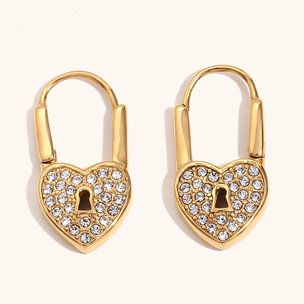 1:Love small lock earrings-gold