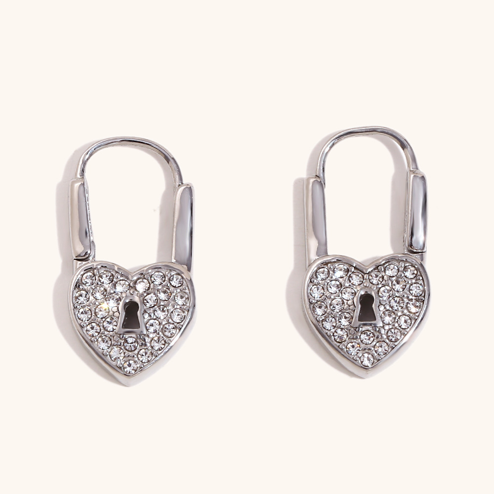 2:Love small lock earrings-steel color