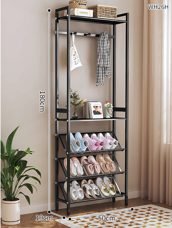 Wh26h-double pole foyer coat rack 50 long (black) 3 hooks