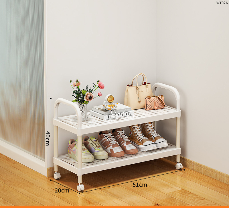 WT02A-Plastic shoe rack 2 layer wheel