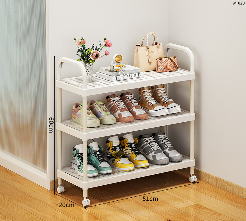 WT02B-plastic shoe rack 3 layer wheel