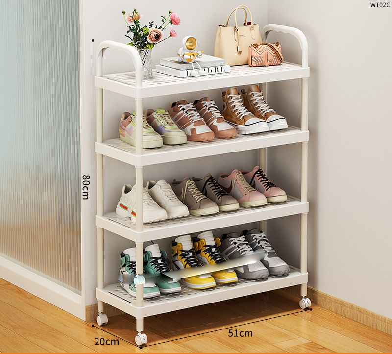 WT02C-plastic shoe rack 4 layer wheel