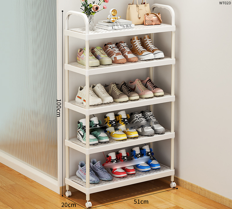 WT02D-Plastic shoe rack 5 layer wheel