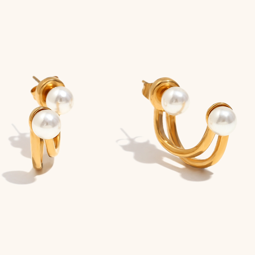 1:Mini twisted pearl stud earrings-gold