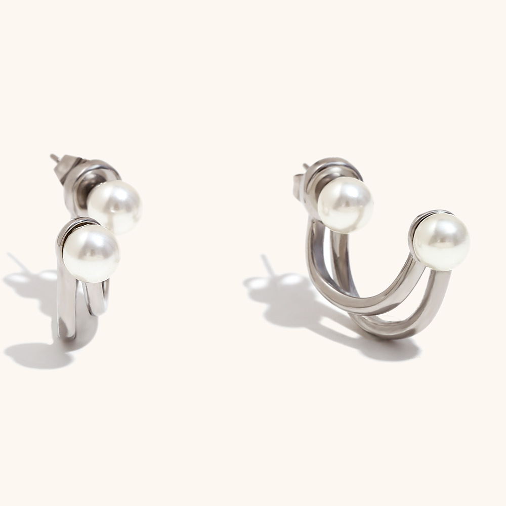 2:Mini twisted pearl stud earrings-steel color