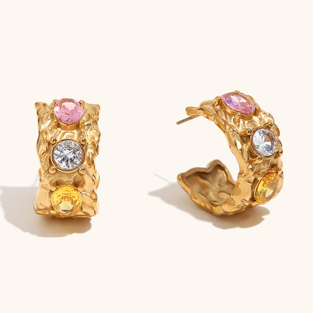 3:Irregular dark colored diamond cast earrings-gold color