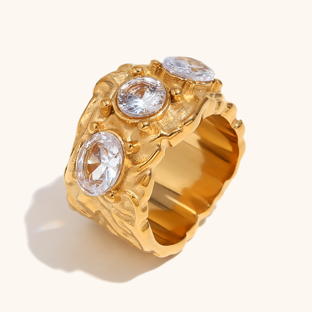 8:Irregular deep grained white diamond casting ring-gold and white-no. 6