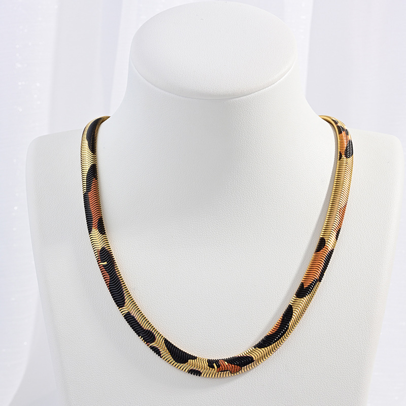 1:Gold 6mm leopard print snake bone chain