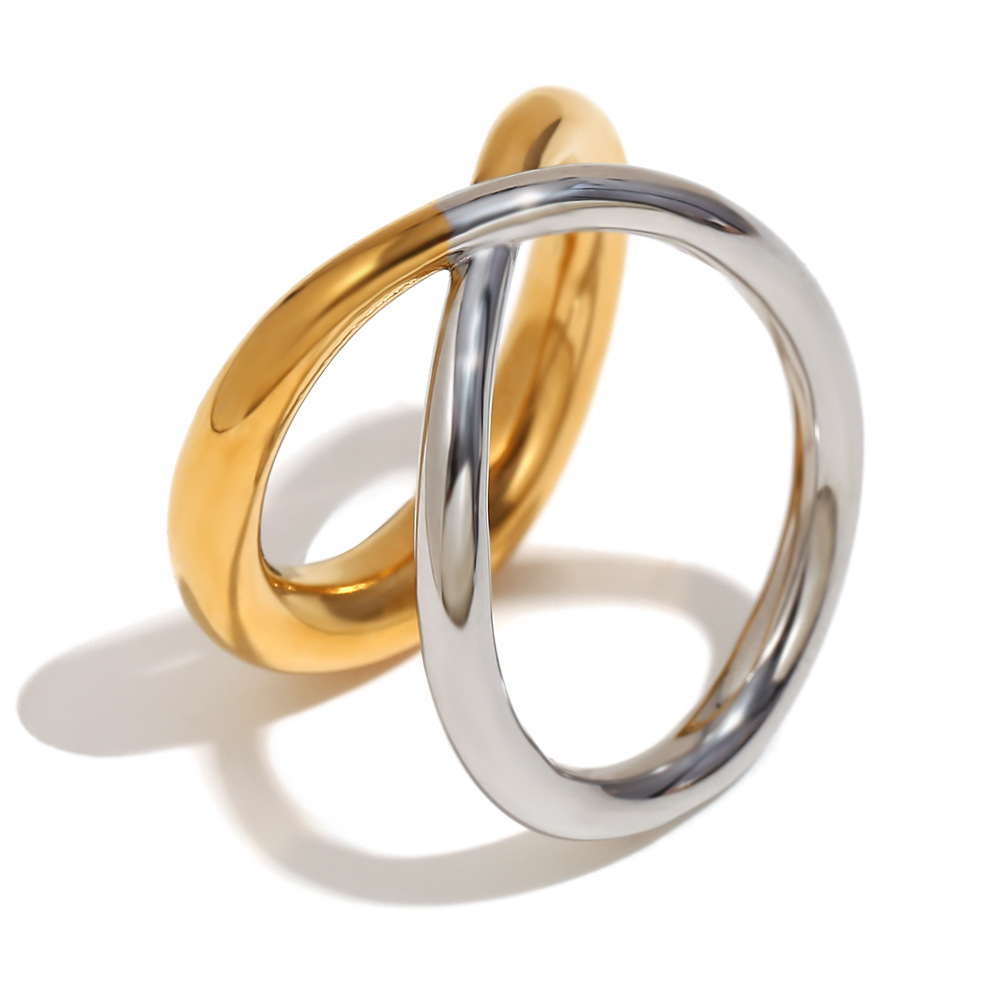 Cross line double layer ring-two colors 6