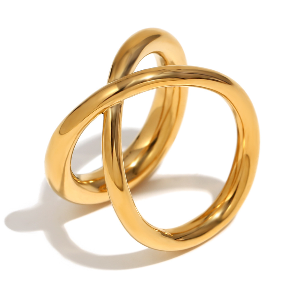 Cross line double layer ring-gold 6