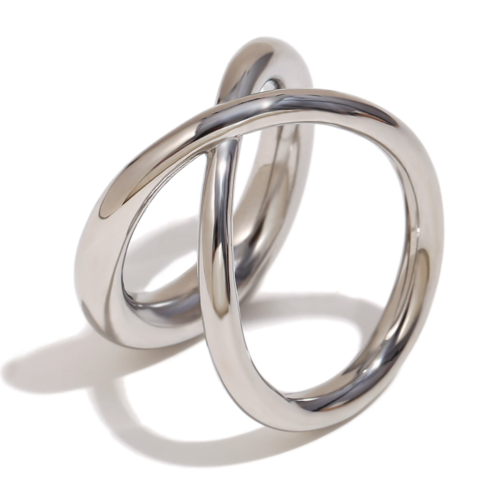 Cross line double layer ring-steel color 6