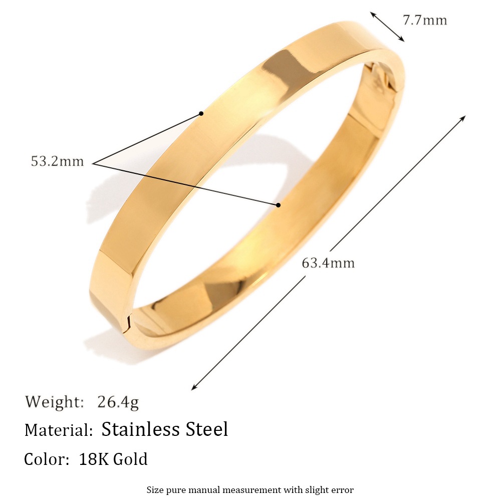 2:8mm wide simple glossy bracelet-gold