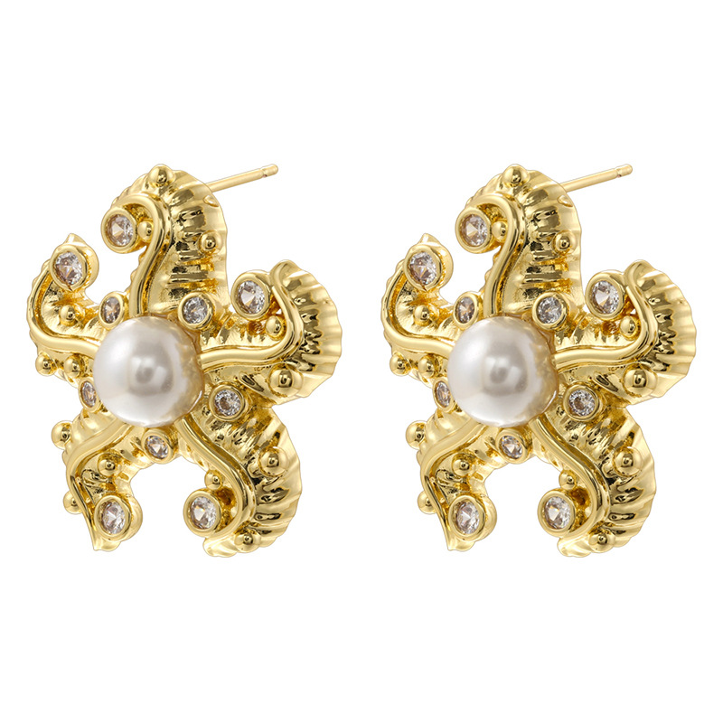 7:Ve1545 gold starfish earrings 1 pair