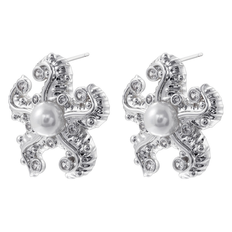 8:Ve1545 white gold starfish earrings 1 pair