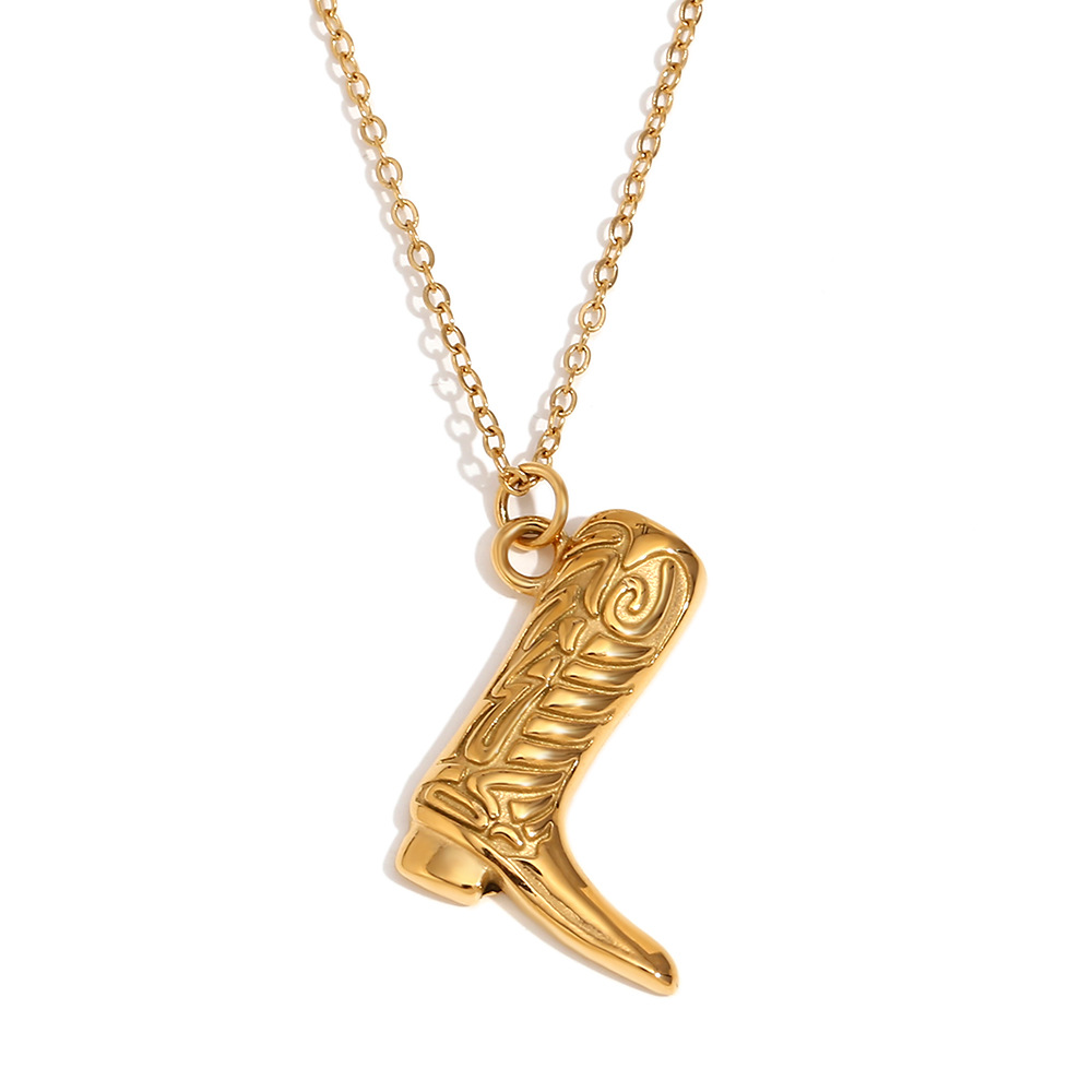 1:Western cowboy boots pendant necklace-gold