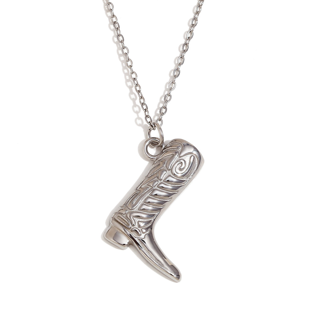 2:Western cowboy boots pendant necklace-steel color