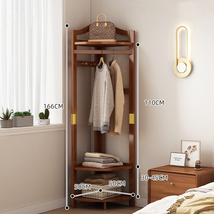 [all solid wood] corner coat rack-walnut color-large size-50cm