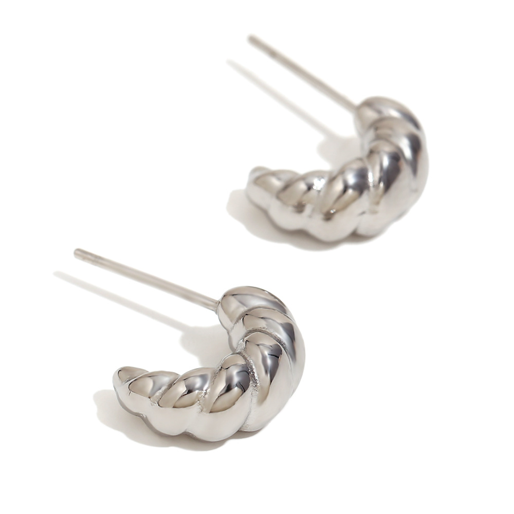 2:Threaded horn small earrings-steel color