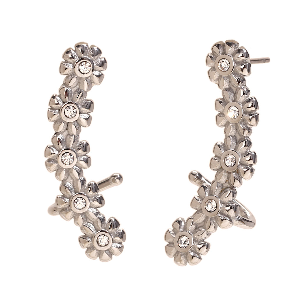 2:Small flower zircon ear cuff earrings-steel color