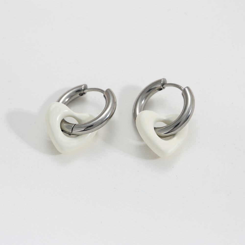 6:Cream white silver earrings