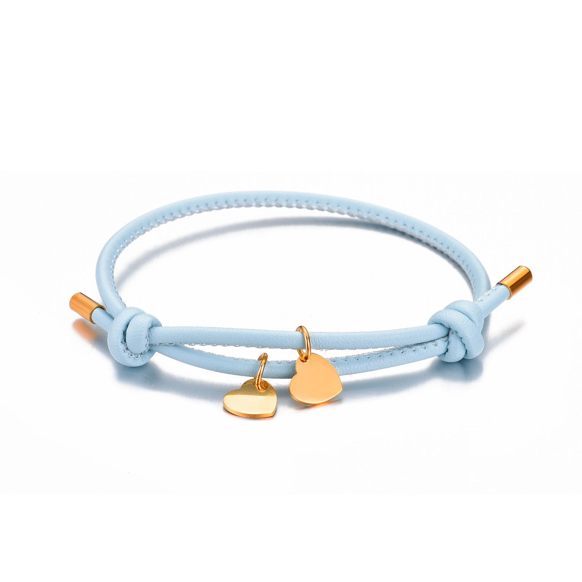 Sky Blue Leather Rope Gold Love