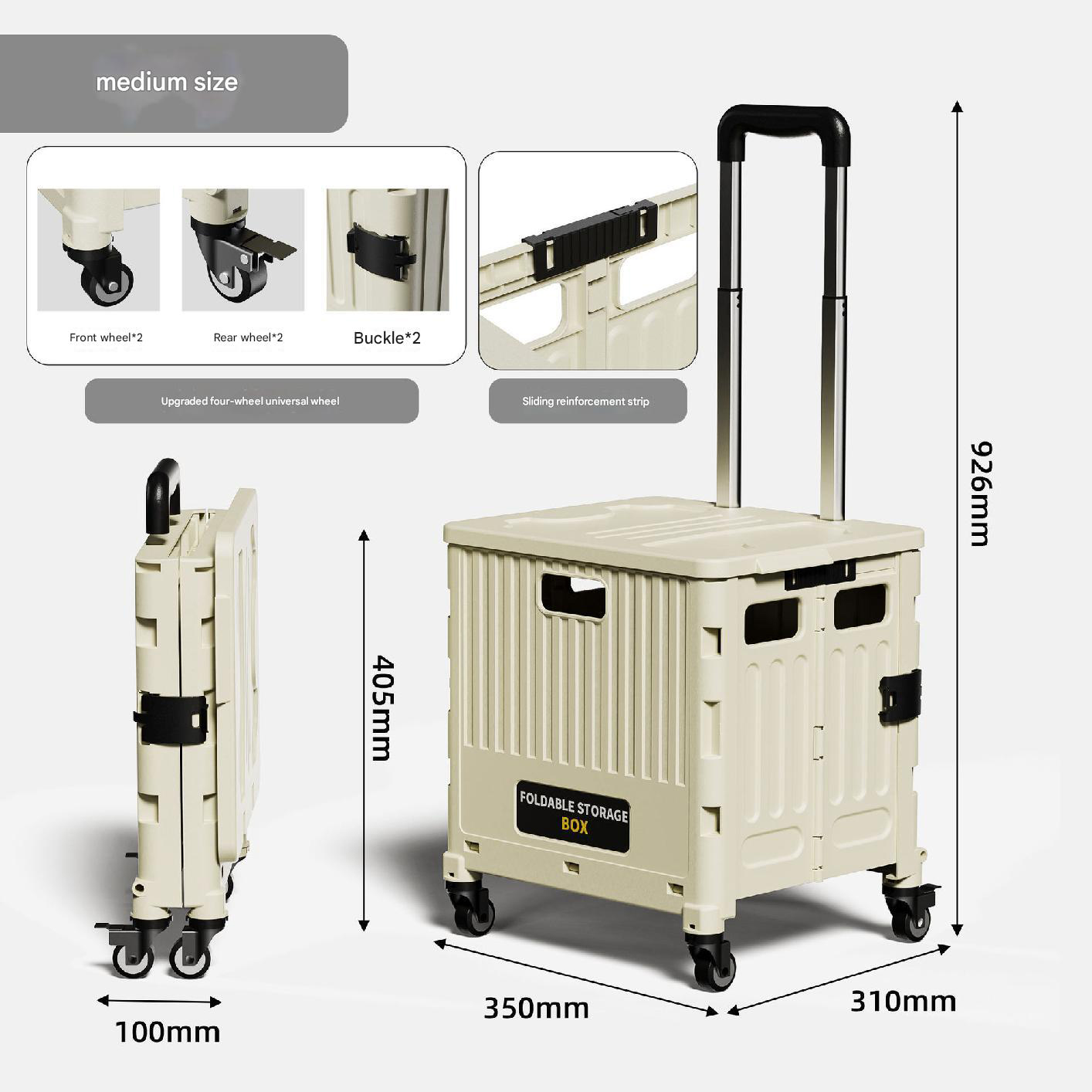 Four wheels-medium shopping cart-cream white