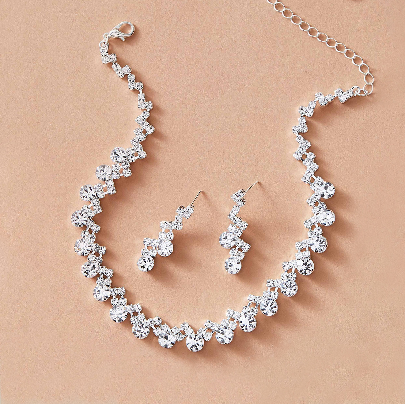 Rhinestone necklace and earring set