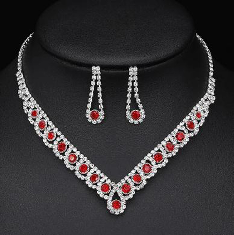 Red Bracelet 18cm earrings 2.8*0.8cm necklace 51*1