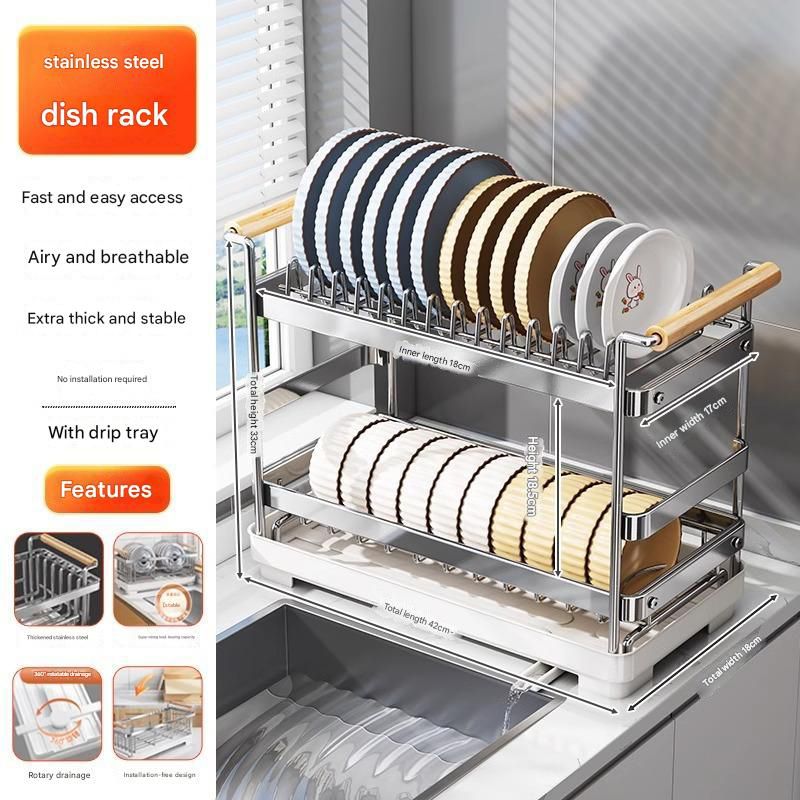 Double-layer stainless steel draining rack