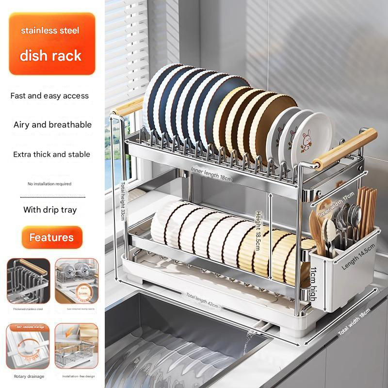 Double-layer Stainless Steel Drain Rack Chopsticks Holder