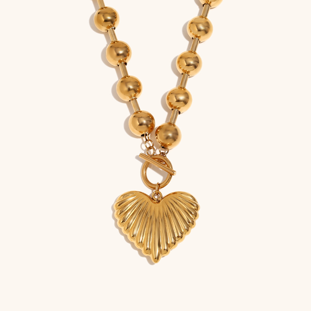 1:Ball bead love ot buckle necklace-gold