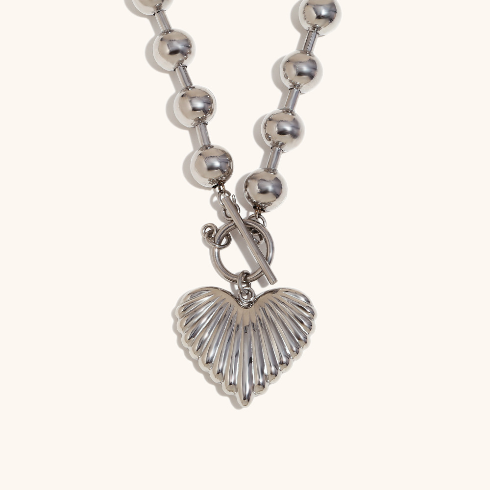 2:Ball heart ot buckle necklace-steel color