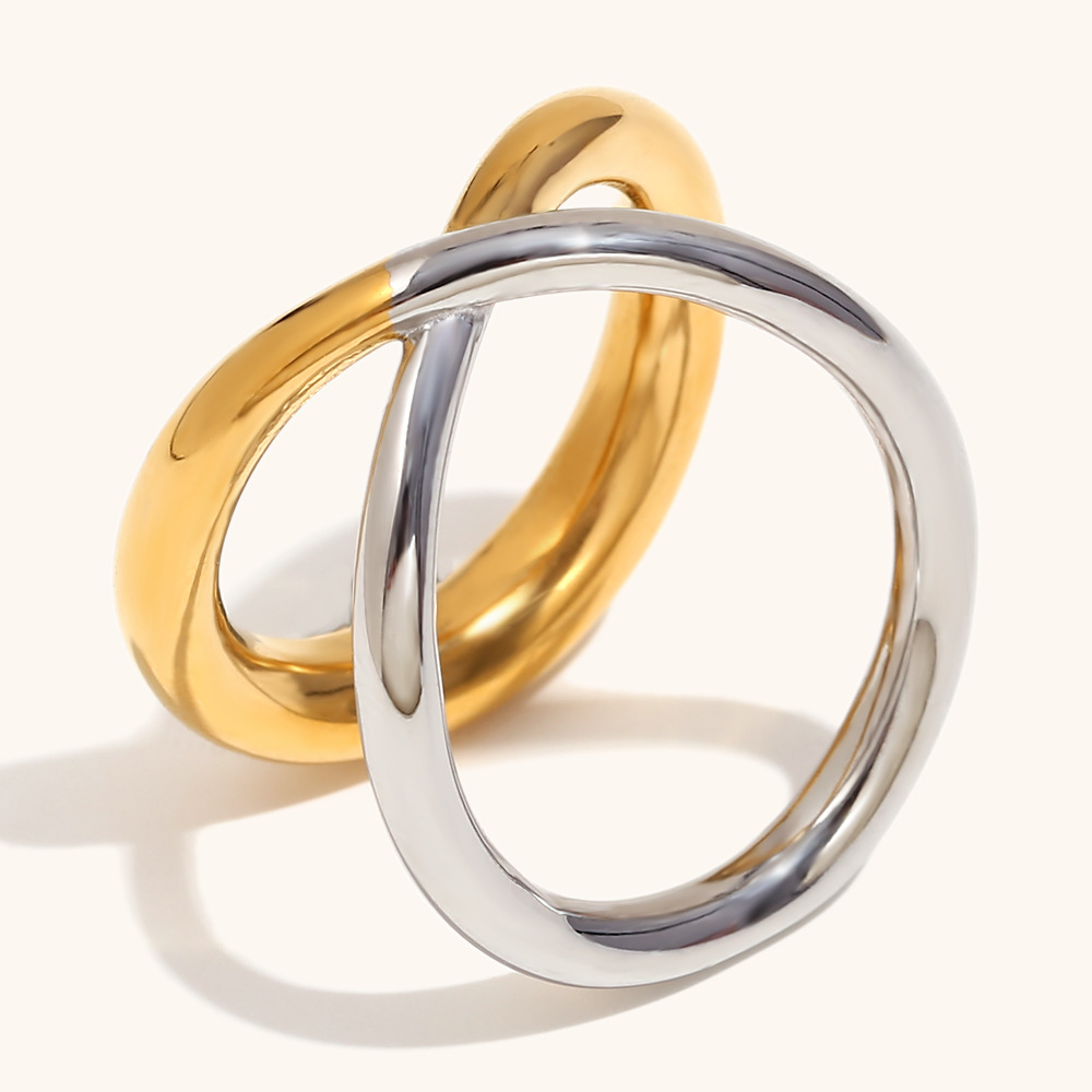 Cross line double layer ring-two colors No. 6