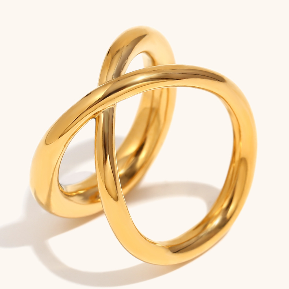 Cross line double layer ring-gold No. 6