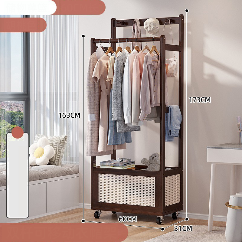 60 types of mobile storage double pole coat racks [walnut color]