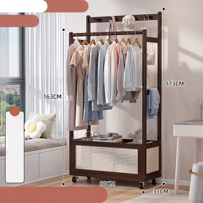 80 types of mobile storage double pole coat racks [walnut color]