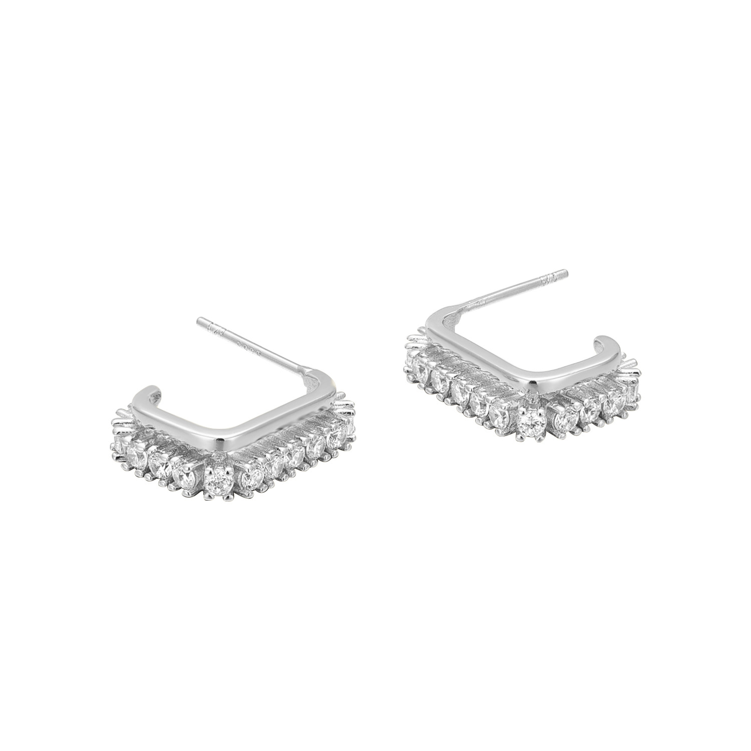 1:White gold C- shaped double-layer studded earrings