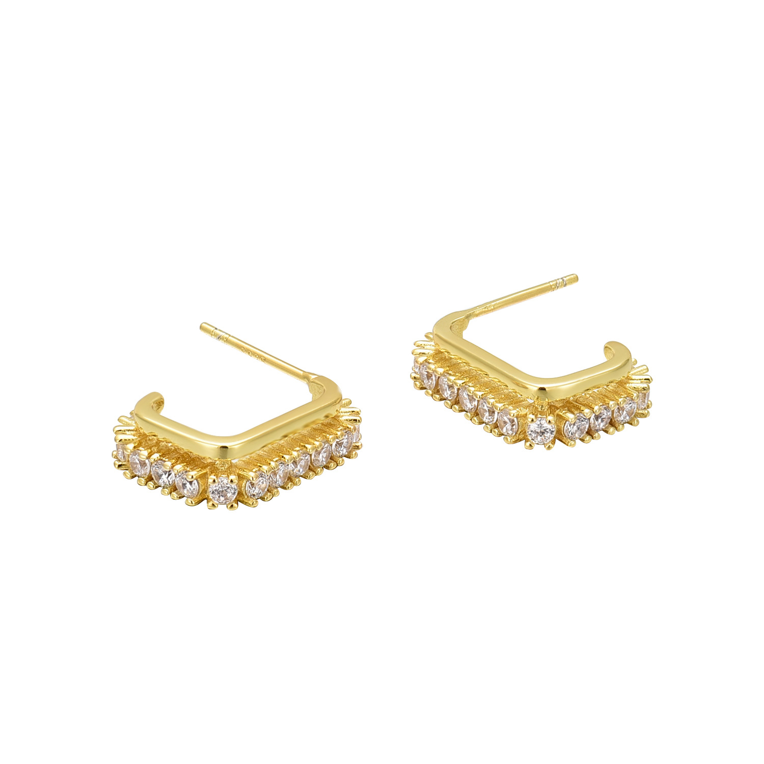 2:Gold C- shaped double-layer studded earrings