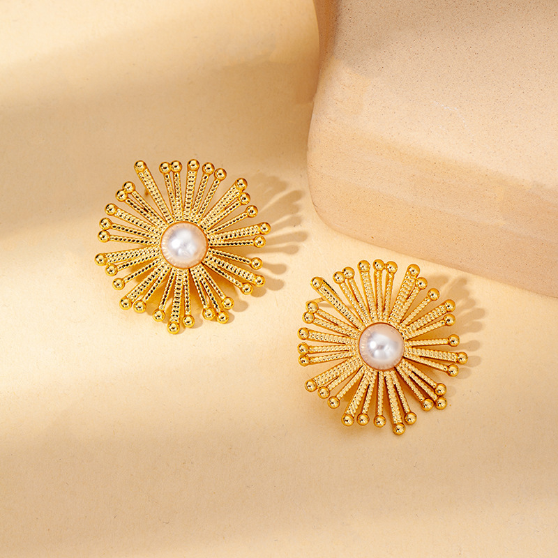 Gold dandelion stud earrings