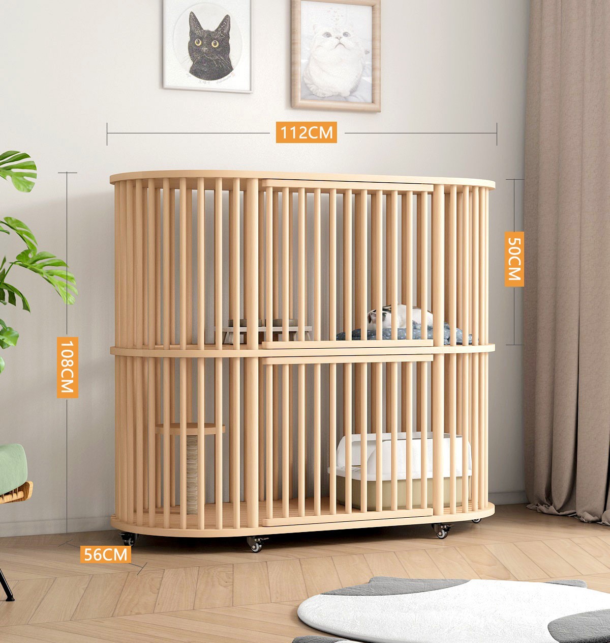 Solid wood cat cage double layer