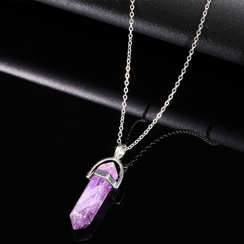 Natural amethyst necklace Beads  8mm, pendant 8*30