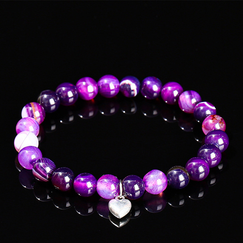 Purple stripe agate love bracelet Beads  8mm, pend