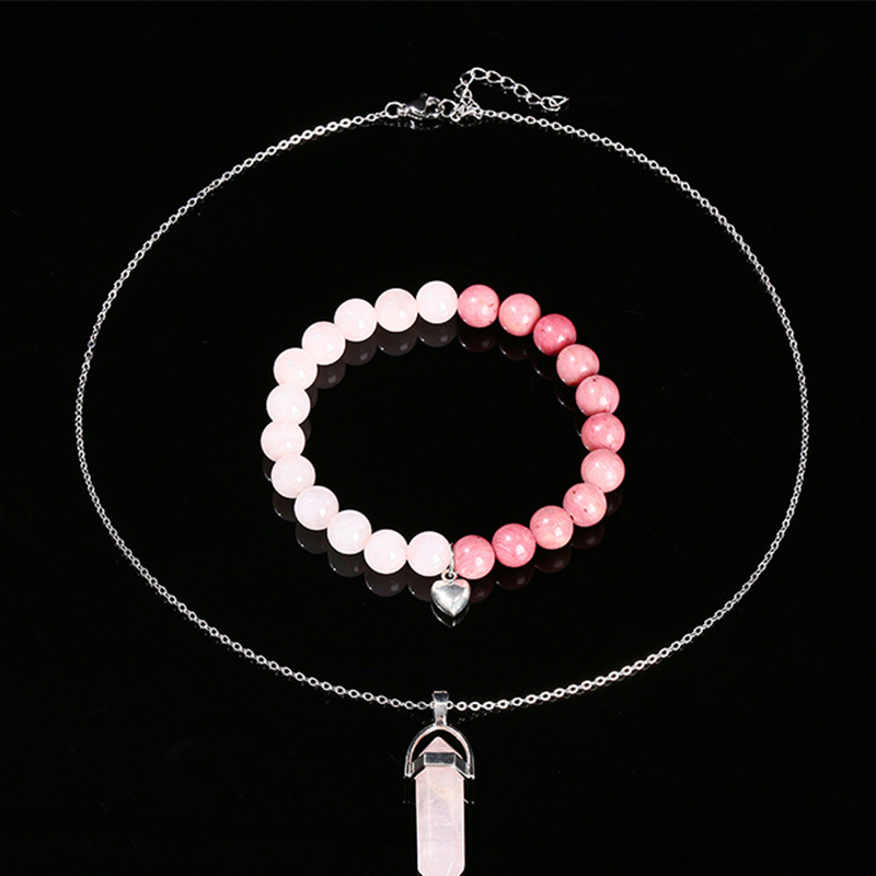 Natural rose quartz necklace horse pink stone brac