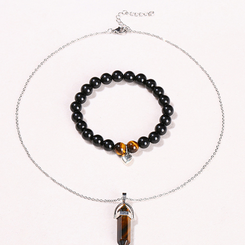 Natural yellow tiger eye stone necklace black agat