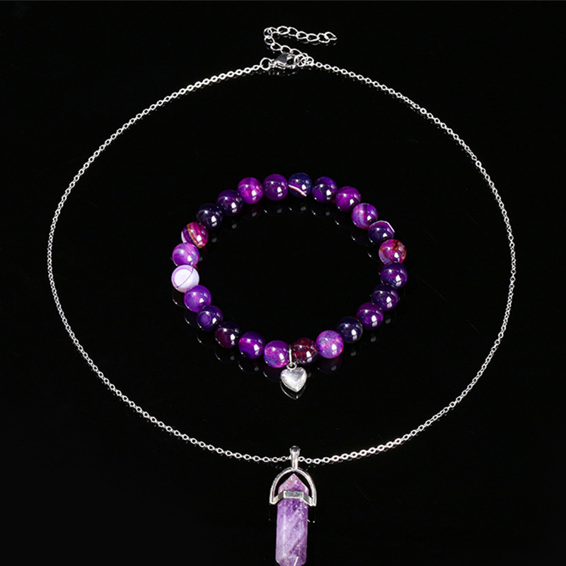 Natural amethyst necklace purple agate bracelet se